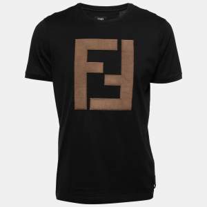 Fendi Black Cotton FF Patch Crew Neck Short Sleeve T-Shirt L
