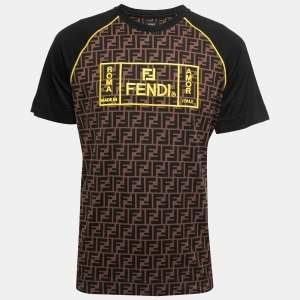 Fendi Brown Cotton Logo Embroidered Short Sleeve T-Shirt M