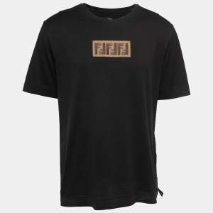 Fendi Black Cotton Logo Embroidered Crewneck T-Shirt M