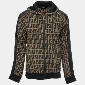 Fendi Brown FF Monogram Fleece Logo Tape Trimmed Jacket L