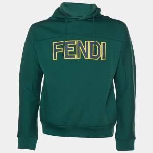 Fendi Green Logo Printed Knit Hoodie S