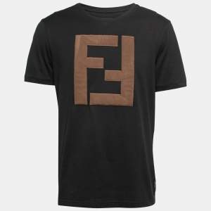 Fendi Black Cotton Alcantara FF Logo Embroidered Round Neck T-Shirt XL