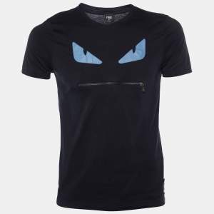 Fendi Black Monster Eye Patch Cotton Knit T-Shirt S