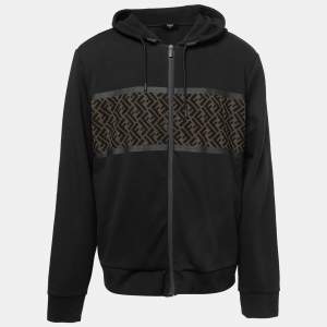 Fendi Black Cotton FF Mesh Paneled Zip Up Hoodie 3XL