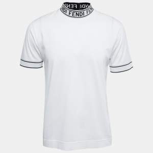 Fendi White Cotton Logo Band Collar T-Shirt XS