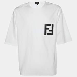 Fendi White Cotton Logo Pocket Detail T-Shirt L