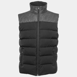 Fendi Black Logo Synthetic Puffer Vest L