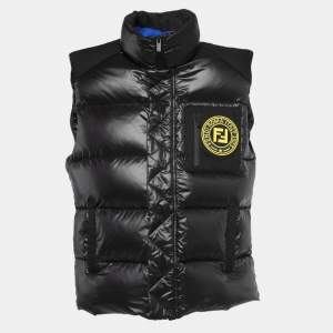 Fendi Black Nylon Logo Patch Sleeveless Puffer Vest L
