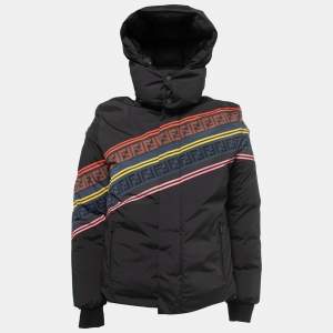 Fendi Black Logo Printed Nylon Hooded Down Jacket L