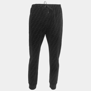 Fendi Black Cotton Zucca Monogram Jogger Pants L