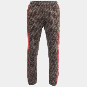 Fendi Brown Zucca Monogram Multicolor Stripe Detail Joggers XL