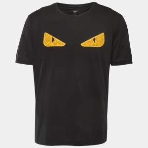 Fendi Black Cotton Spiked Eye Detail Crew Neck Half Sleeve T-Shirt 3XL