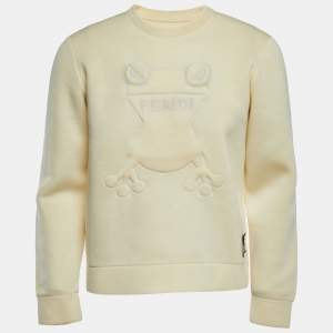 Fendi Light Yellow Frog Embroidered Knit Crew Neck Sweatshirt M