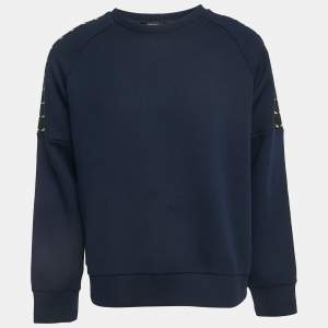 Fendi Navy Blue Jersey Monster Eye Tape Detail Sweatshirt L