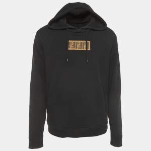 Fendi Black Logo Embroidered Cotton & Cashmere Hoodie L