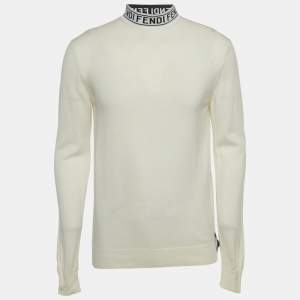 Fendi Ivory White Wool High Neck Jumper L