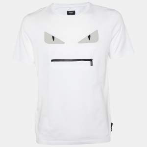 Fendi White Bag Bugs Appliqued Cotton Zip Detail T-Shirt M