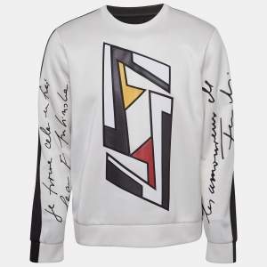 Fendi White Logo Patch Knit Round Neck Pullover L