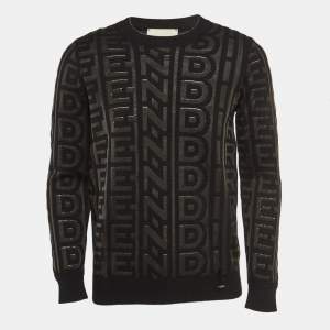 Fendi X Marc Jacobs Black Logo Intarsia Knit Crew Neck Sweatshirt M