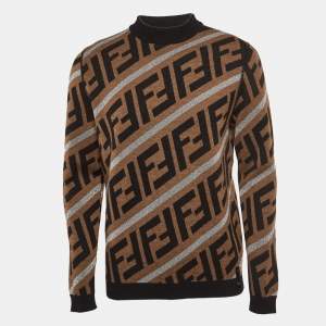 Fendi Brown FF Intarsia Lurex Knit Prints-On Sweater M