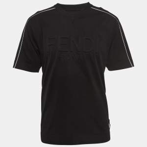 Fendi Black Logo Embossed Cotton Crew Neck T-Shirt M