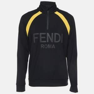 Fendi Black Logo Applique Jersey Sweatshirt XL