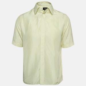 Fendi Yellow Zucca Print Silk Short Sleeve Shirt M