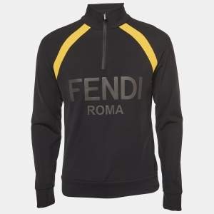 Fendi Black Logo Applique Jersey Sweatshirt S