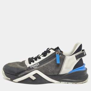 Fendi Black/Blue Leather and Mesh Flow Low Top Sneakers Size 42