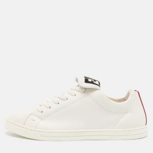 Fendi White Leather And Fabric Low Top Sneakers Size 40