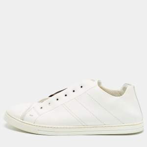 Fendi White/Brown Leather and Zucca Elastic Band Slip On Sneakers Size 44