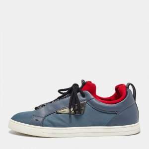 Fendi Grey/Red Leather and Fabric Rockoko Low Top Sneakers Size 40