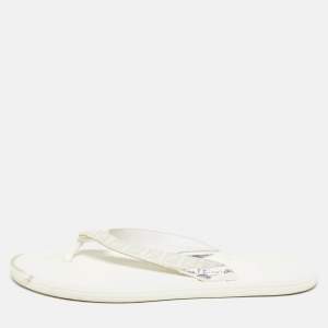 Fendi White Zucca Coated Canvas Thong Sandals Size  45