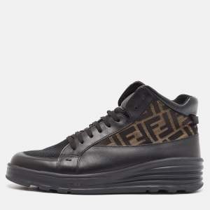 Fendi Black/Brown Canvas and Leather Zucca High Top Sneakers Size 41
