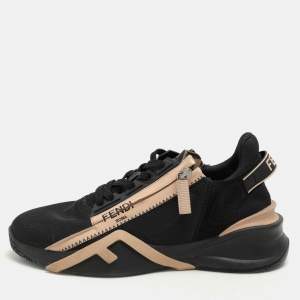 Fendi Black Neoprene and Nylon Flow Low Top Sneakers Size 37