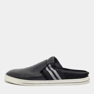 Fendi Black Leather Flat Mules Size 44