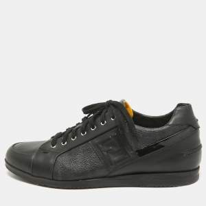  Fendi Black Zucca Canvas and Leather Low Top Sneakers Size 43