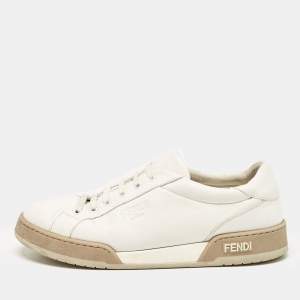 Fendi White Leather Lace Up Low Top Sneakers Size 42.5