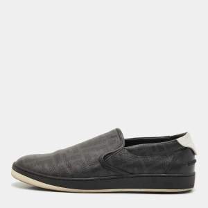 Fendi Black Zucca Coated Canvas and Leather Slip On Sneakers Size 42