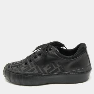 Fendi Black Zucca Fabric and Leather Low Top Sneakers Size 40