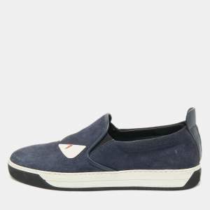 Fendi Navy Blue Suede Monster Eyes Slip On Sneakers Size 43