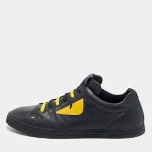 Pre Owned Fendi Black Leather Monster Eye Low Top Sneakers Size 45.5