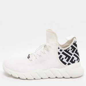 مملوكة مسبقًا حذاء رياضي فندي قماش أبيض FF بحياكة منخفضة مقاس 42