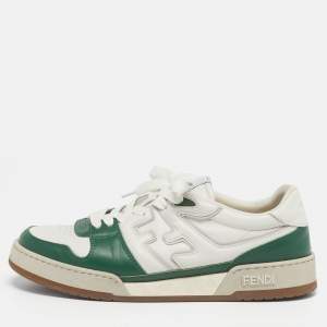 مملوكة مسبقًا Fendi Match Size 42 White/Green Leather Lace Up Sneakers