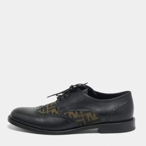 مملوكة مسبقًا Fendi Size 46 Black/Brown FF Canvas and Leather Lace Up Derby