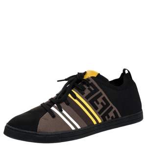 Fendi Black Stretch Knit Fabric And Canvas Low Top Sneakers Size 46