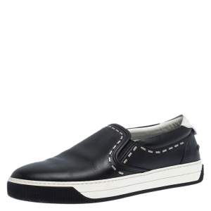 Fendi Black Leather Metal Stitch Slip On Sneakers Size 41