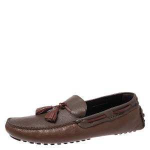 Fendi Brown/Maroon Leather Tassel Loafers Size 45