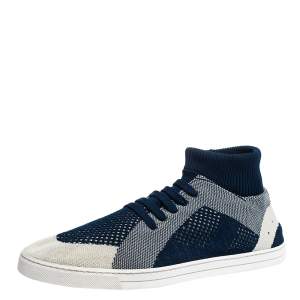 Fendi Blue/Off White Knitted Fabric Sock Sneakers Size 44