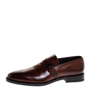 Fendi Brown Leather Buckle Detail Moccasins Size 43